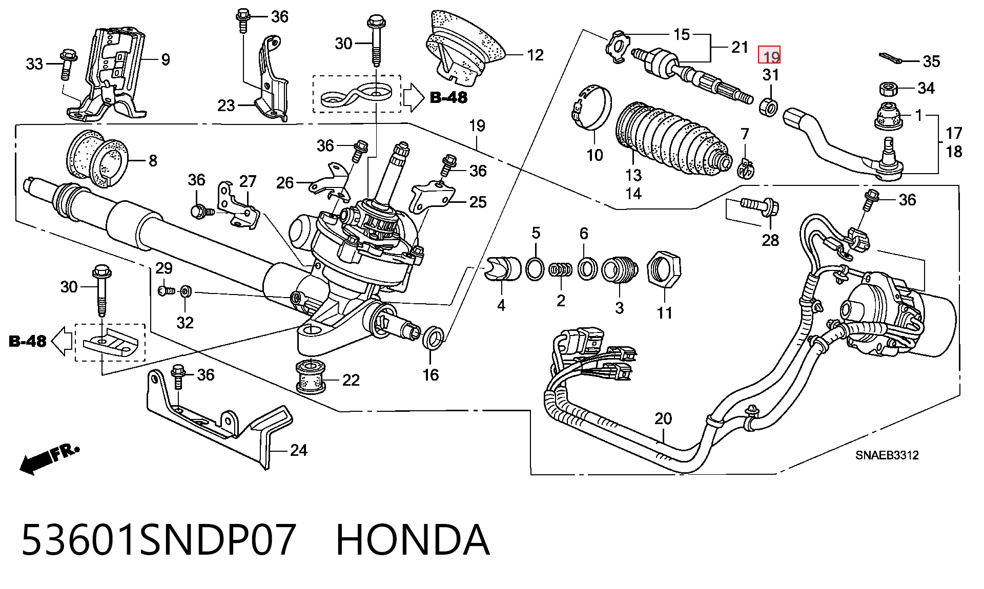 53601SNDP07 Honda Рейковий рульовий механізм