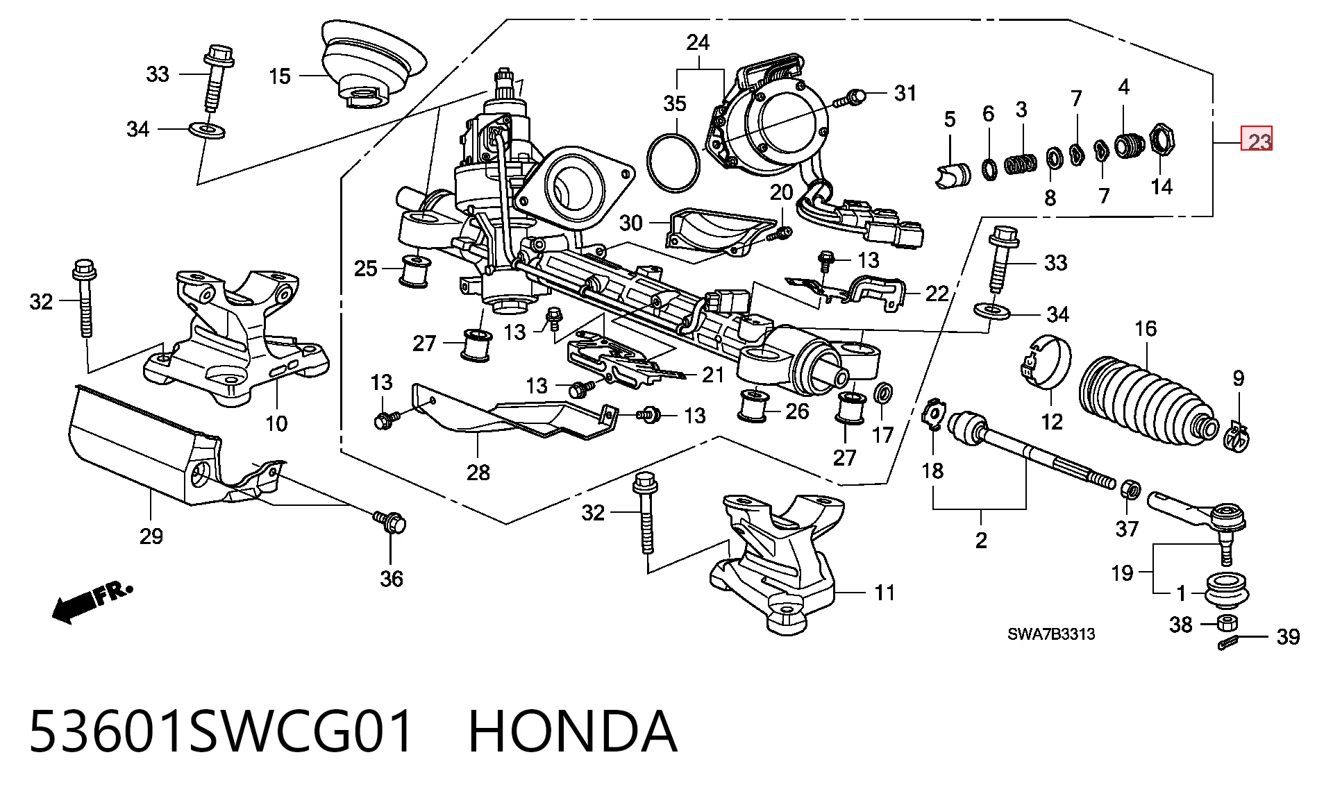53601SWCG01 Honda Рейковий рульовий механізм