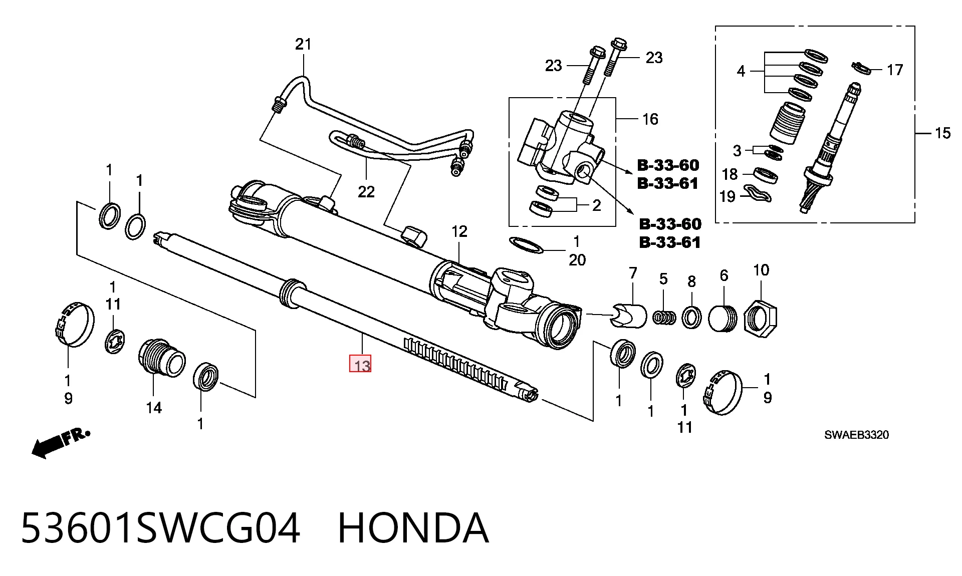 53601SWCG04 Honda Рейковий рульовий механізм