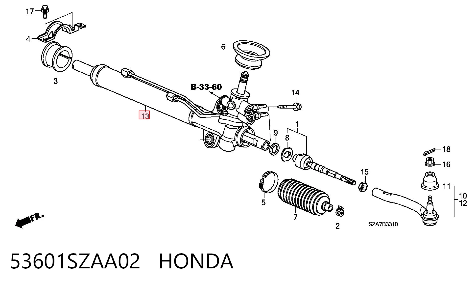 53601SZAA02 Honda Рейковий рульовий механізм