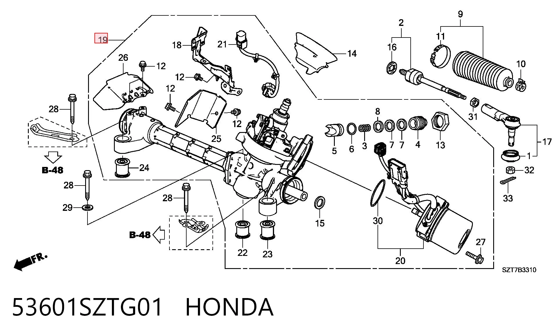 53601SZTG01 Honda Рейковий рульовий механізм