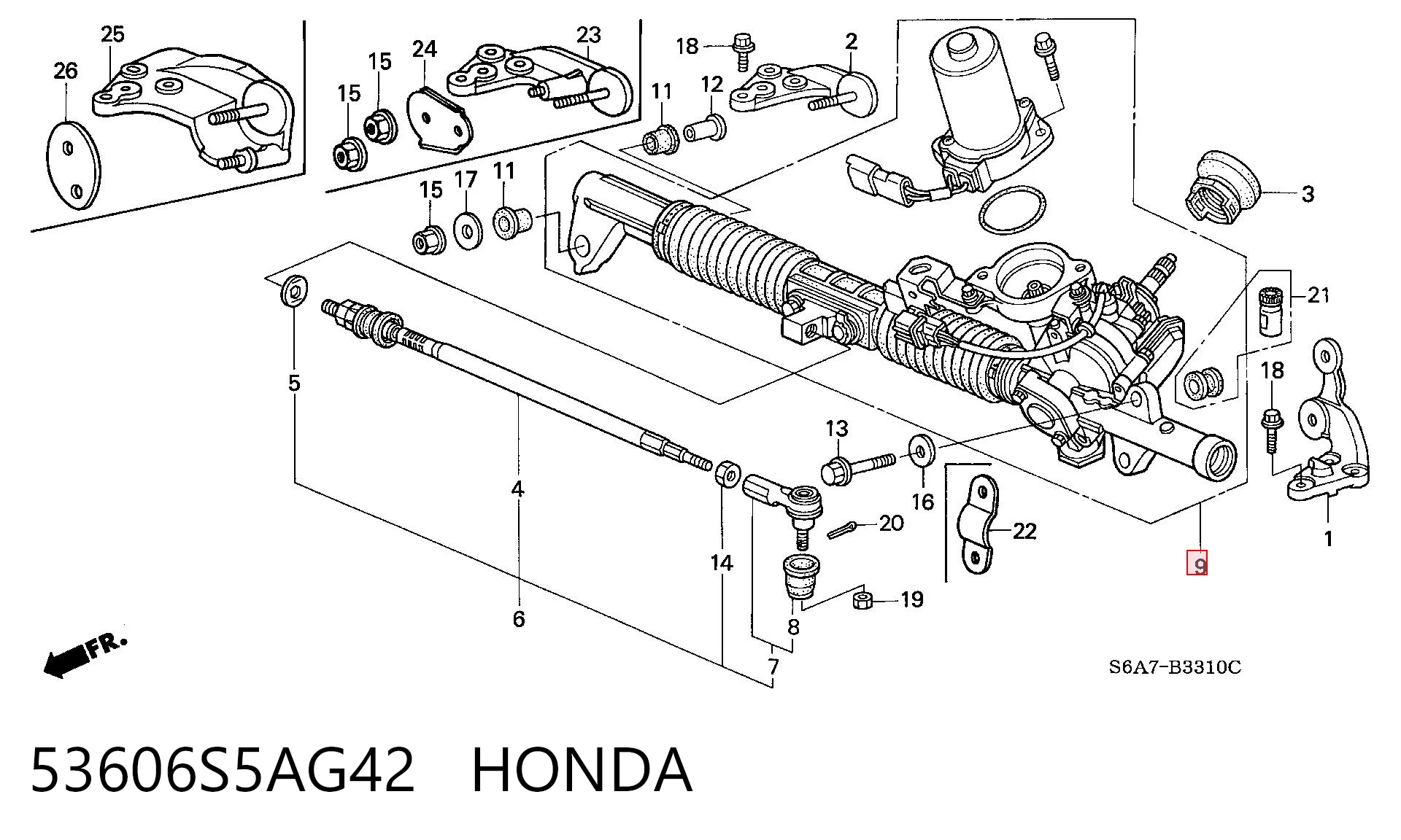 53606S5AG42 Honda Рейковий рульовий механізм