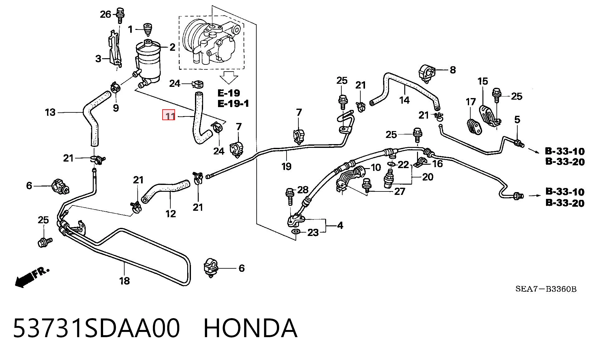 53731SDAA00 Honda Шланг ГПК, низького тиску, від бачка до насоса