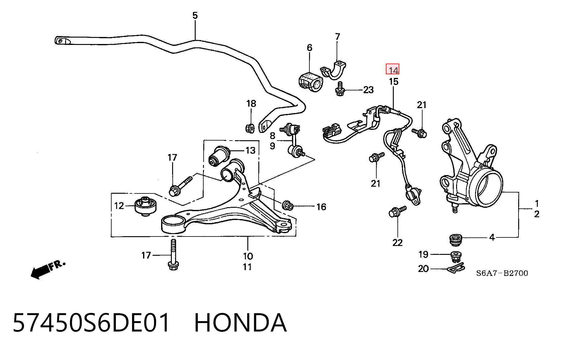 57450S6DE01 Honda Датчик АБС (ABC) передній, правий