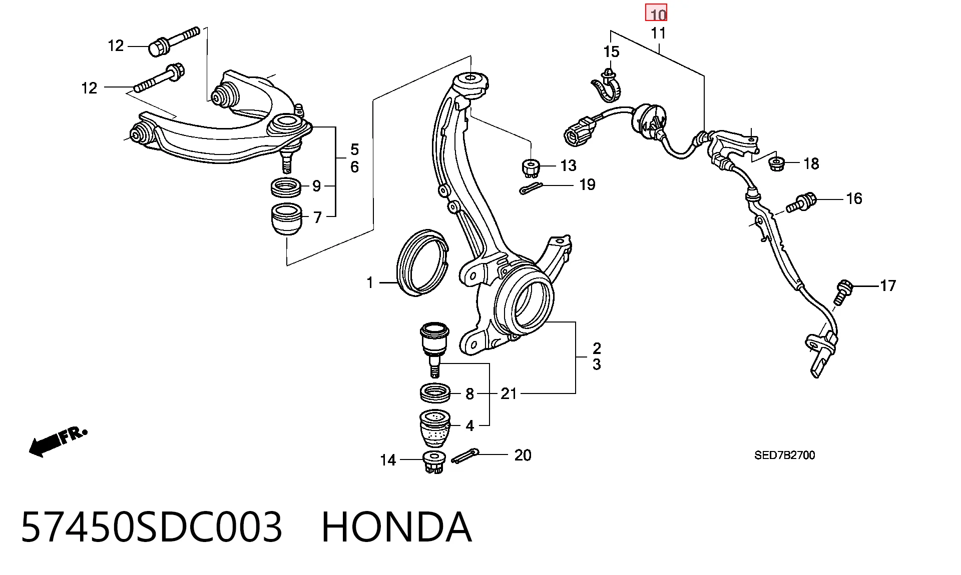 57450SDC003 Honda Передній правий датчик абс