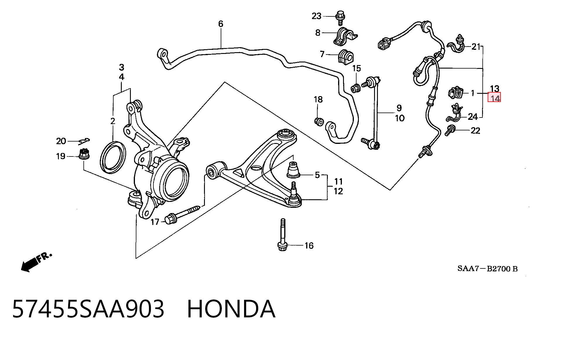 57455SAA903 Honda Датчик АБС (ABC) передній, лівий