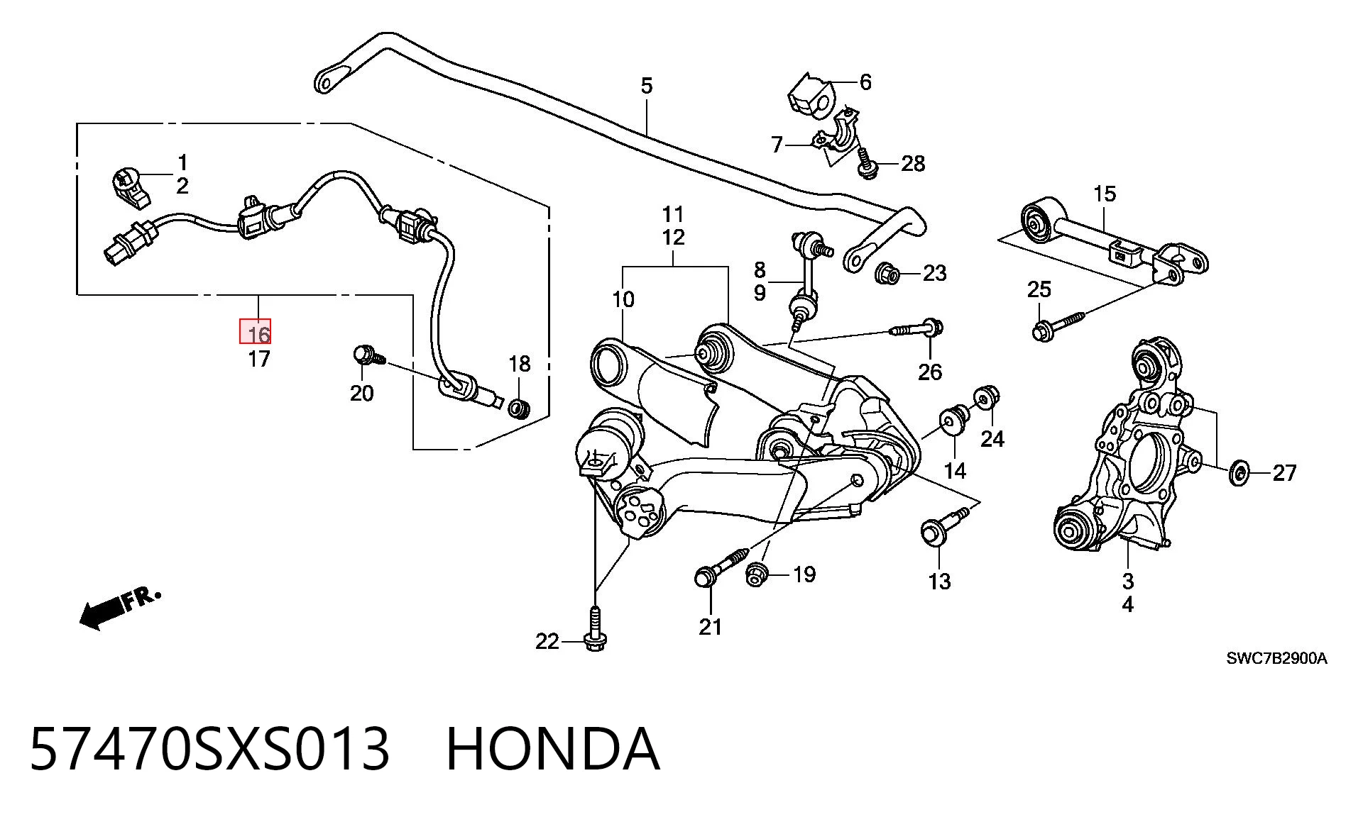 57470SXS013 Honda Датчик АБС задній правий