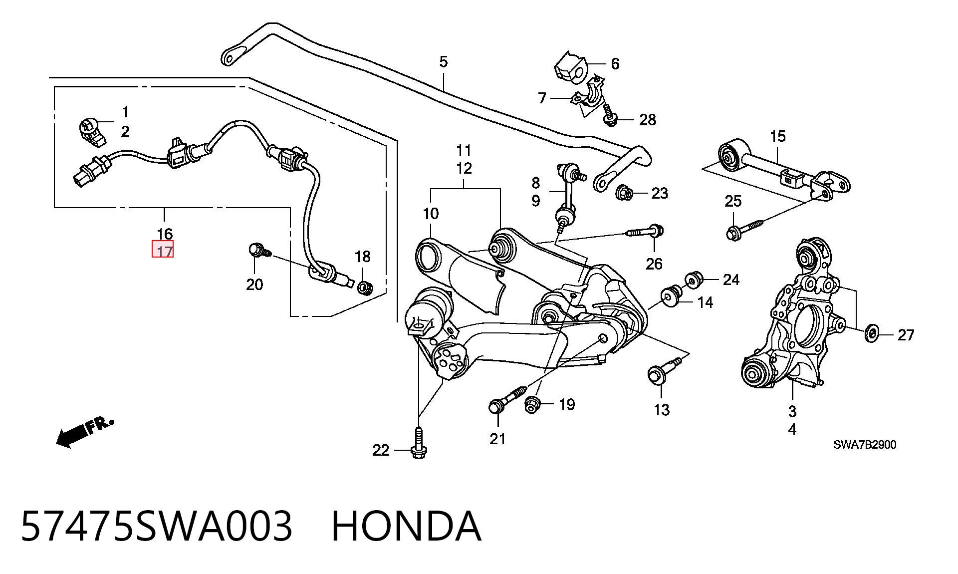 57475SWA003 Honda Датчик ABS задній лівий