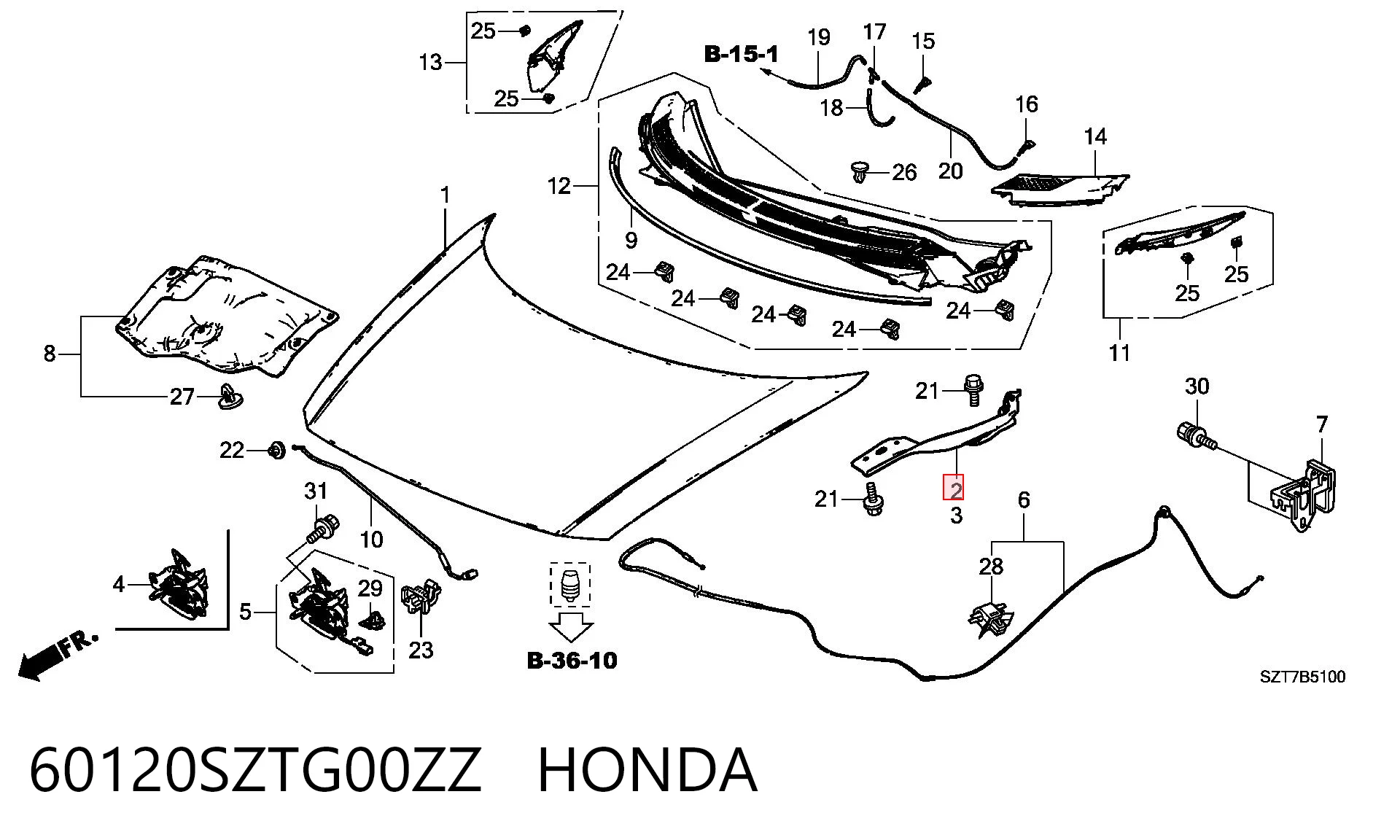 60120SZTG00ZZ Honda Завіс капота, правий