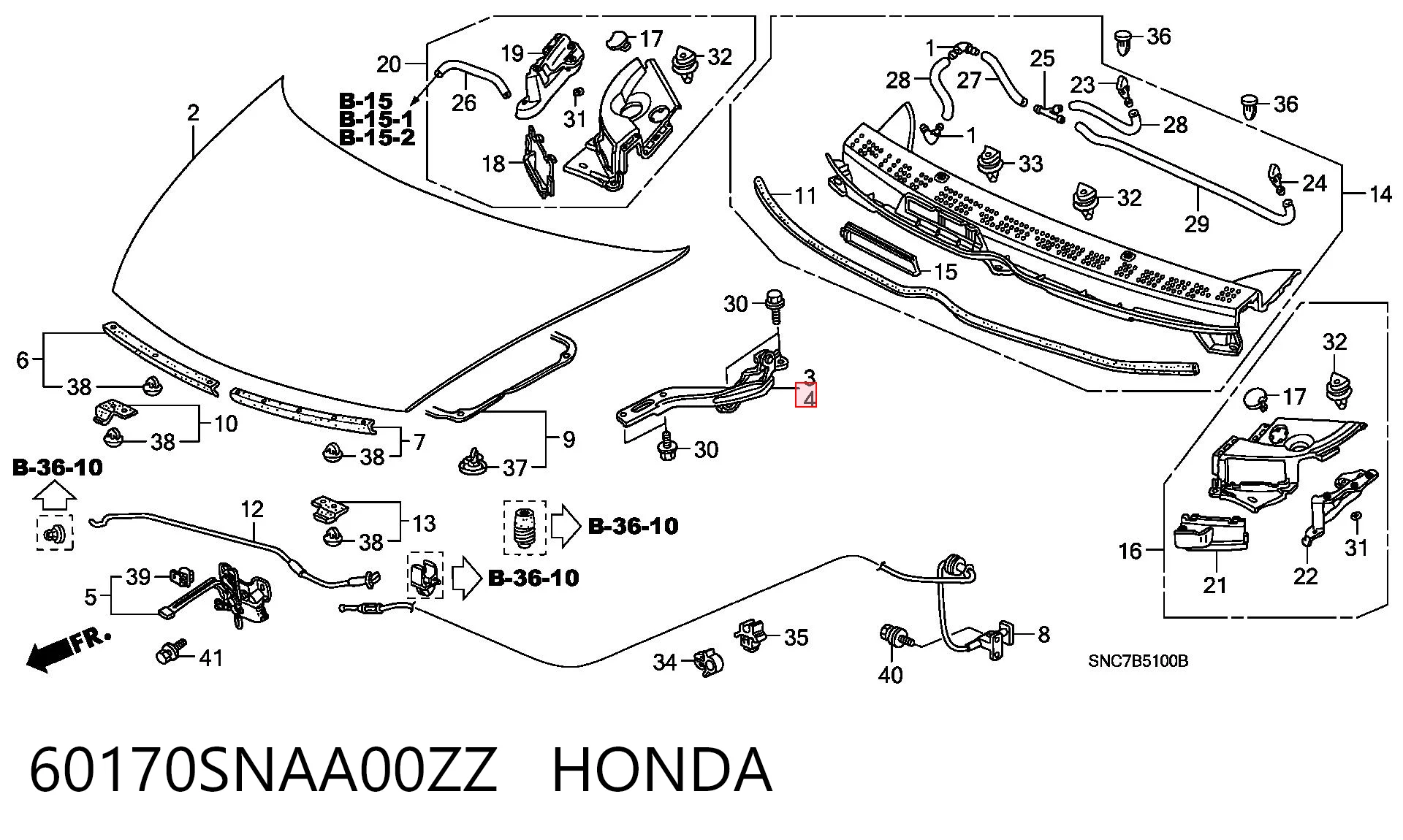 60170SNAA00ZZ Honda Завіс капота, лівий