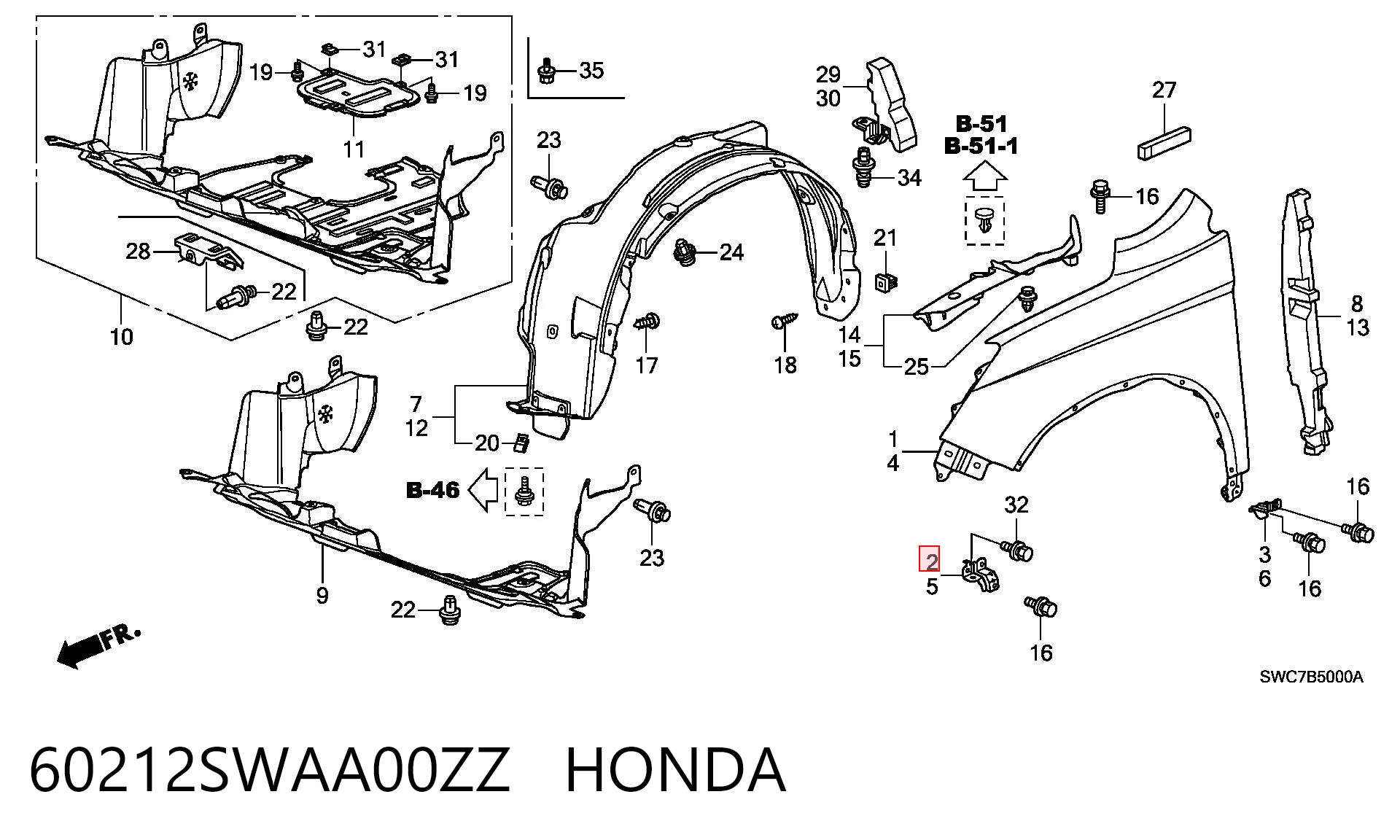 60212SWAA00ZZ Honda Кронштейн кріплення крила переднього правого, передній