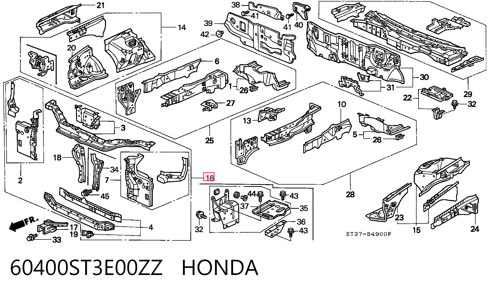 Супорт радіатора в зборі/монтажна панель кріплення фар Honda Civic 6 MA,MB
