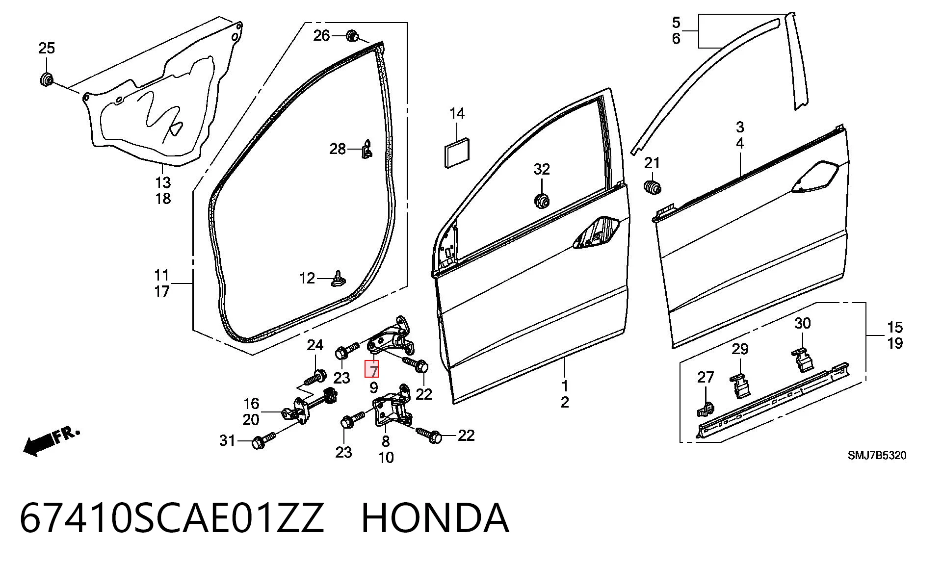 67410SCAE01ZZ Honda Дверний шарнір правий передній