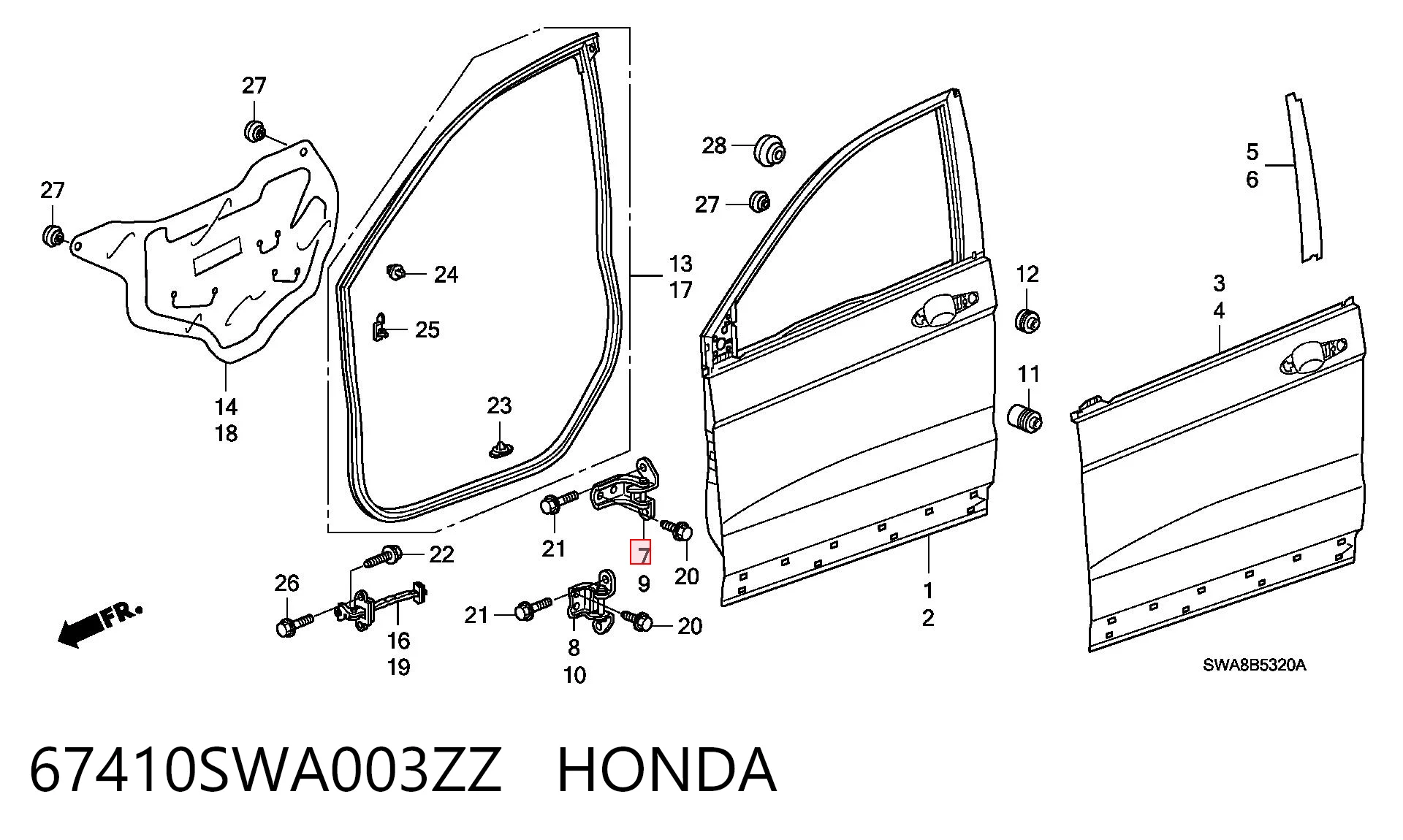 67410SWA003ZZ Honda Петля передніх дверей, правою