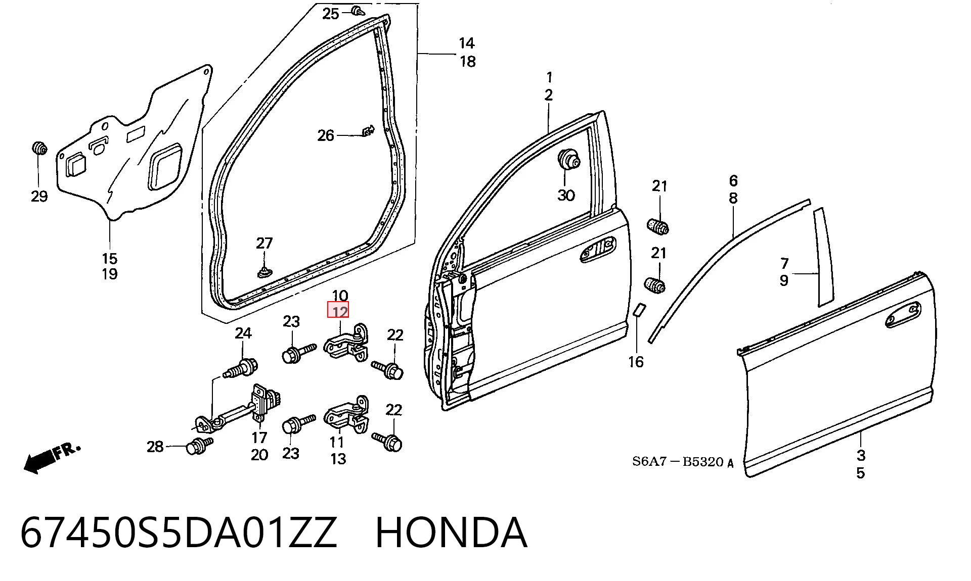 67450S5DA01ZZ Honda Петля передніх дверей, лівою