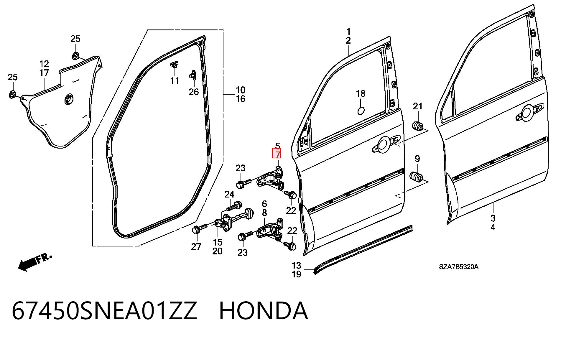 67450SNEA01ZZ Honda Петля передніх дверей, лівою