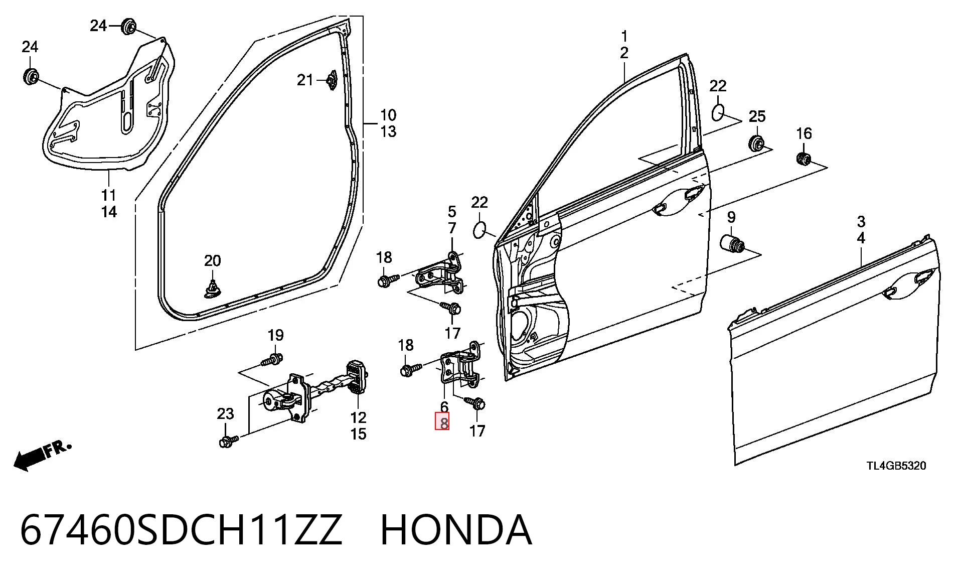 67460SDCH11ZZ Honda Петля передніх дверей, лівою