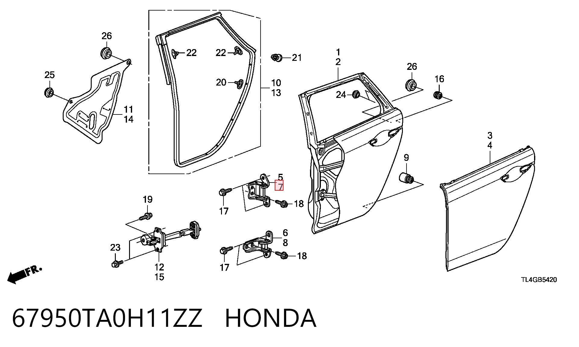 67950TA0H11ZZ Honda Петля задніх лівих дверей
