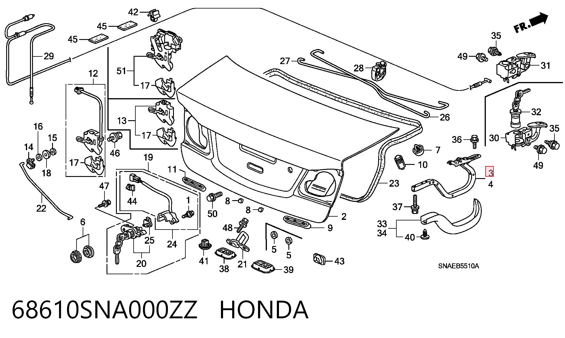 68610SNA000ZZ Honda Кріплення кришки багажника