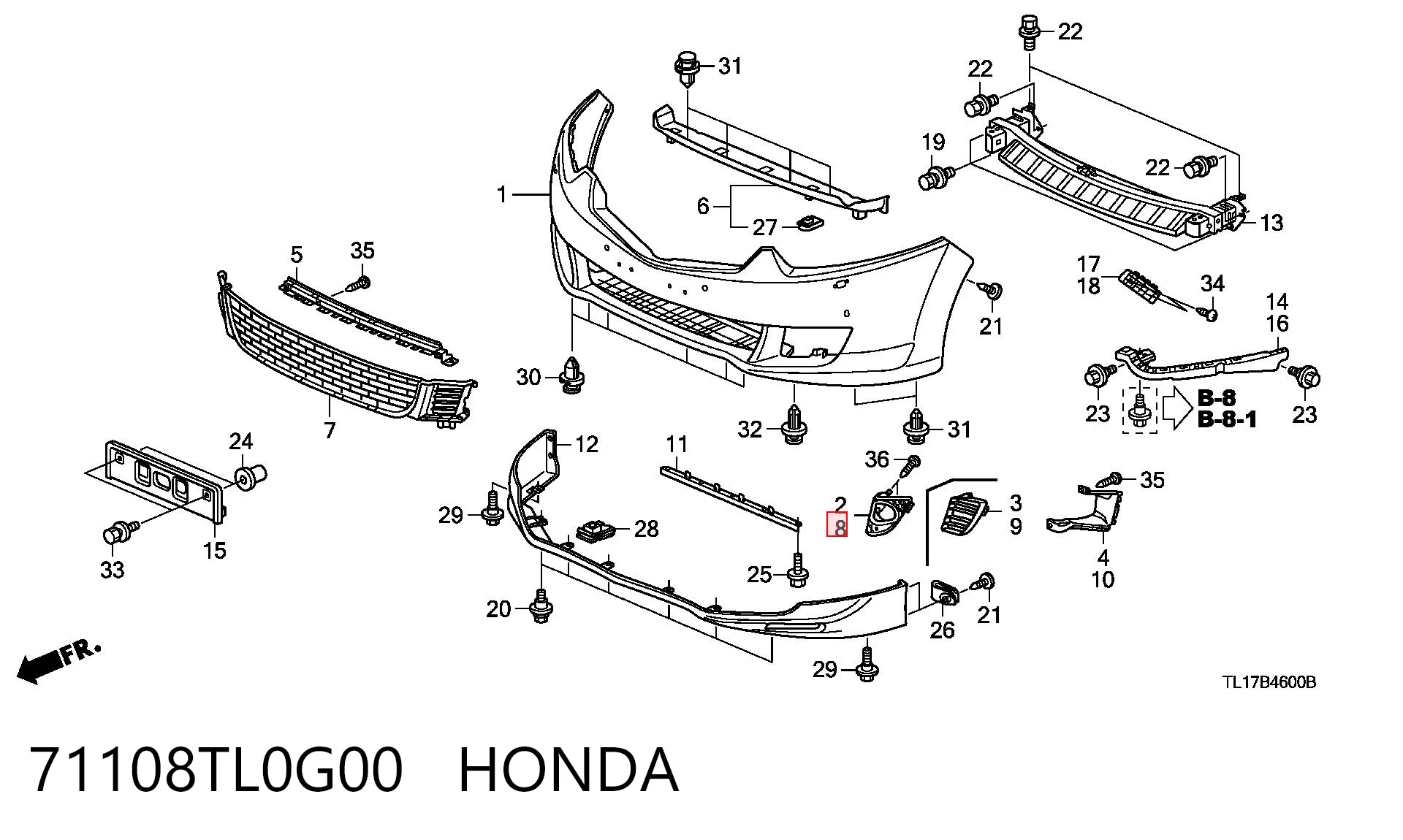71108TL0G00 Honda Заглушка протитуманок, ліва