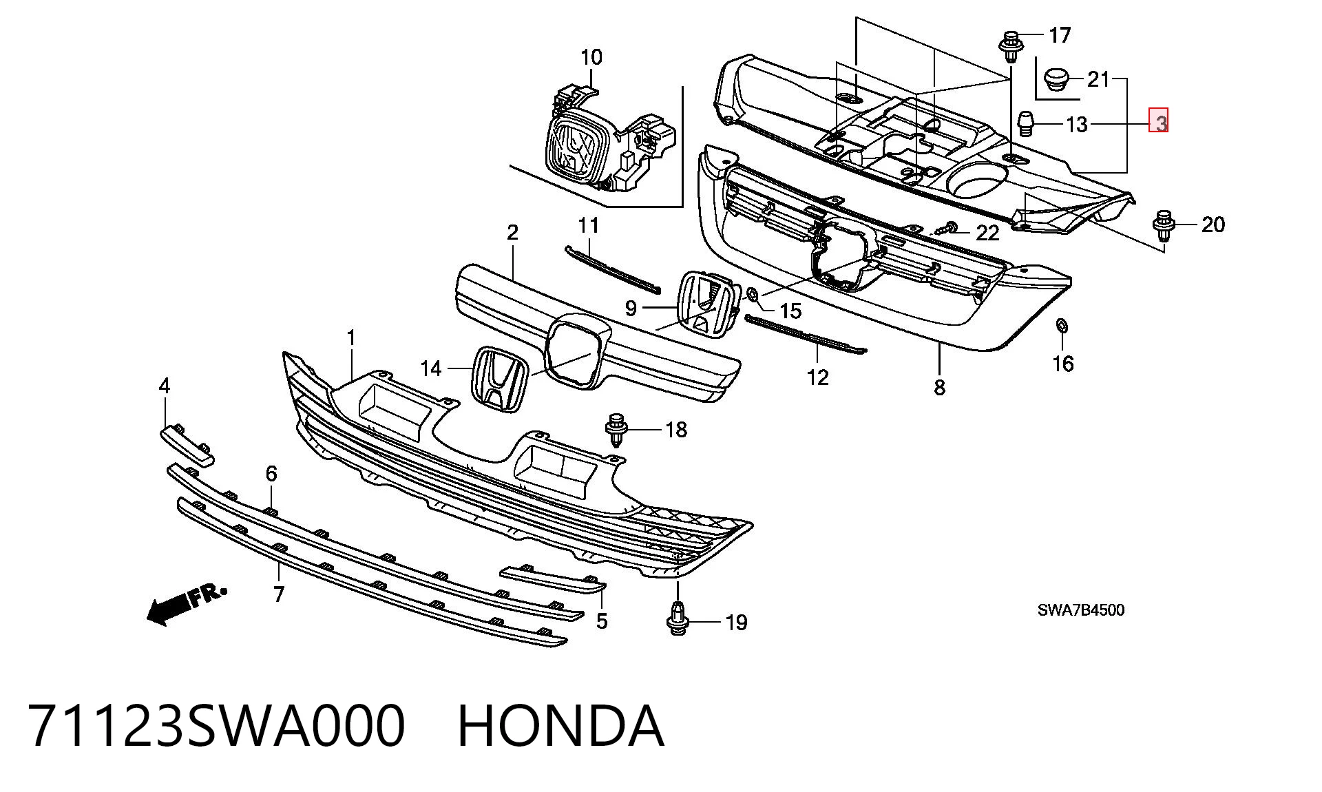 71123SWA000 Honda Накладка верхня передній панелі / супорта радіатора