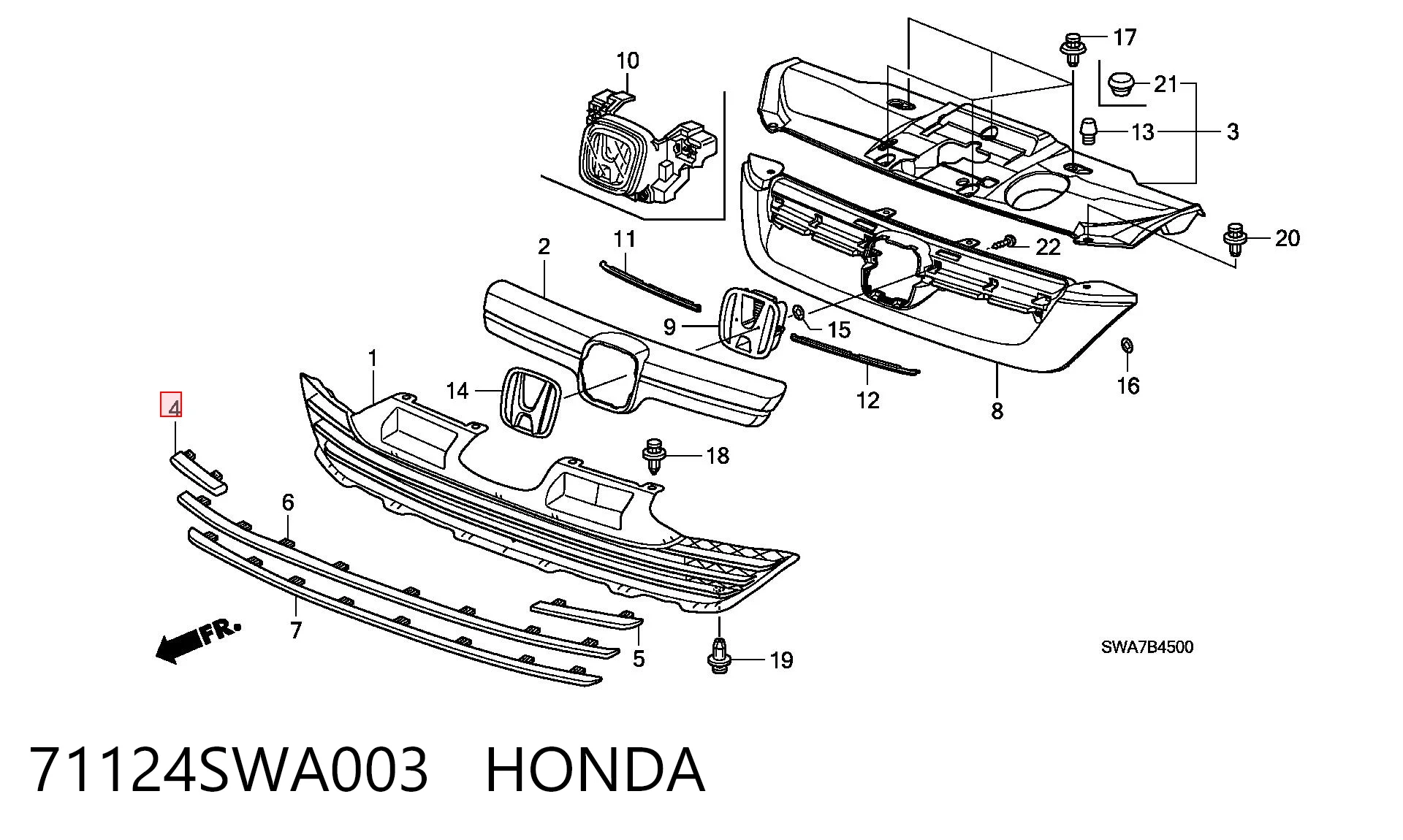 71124SWA003 Honda Молдинг решітки радіатора, правий