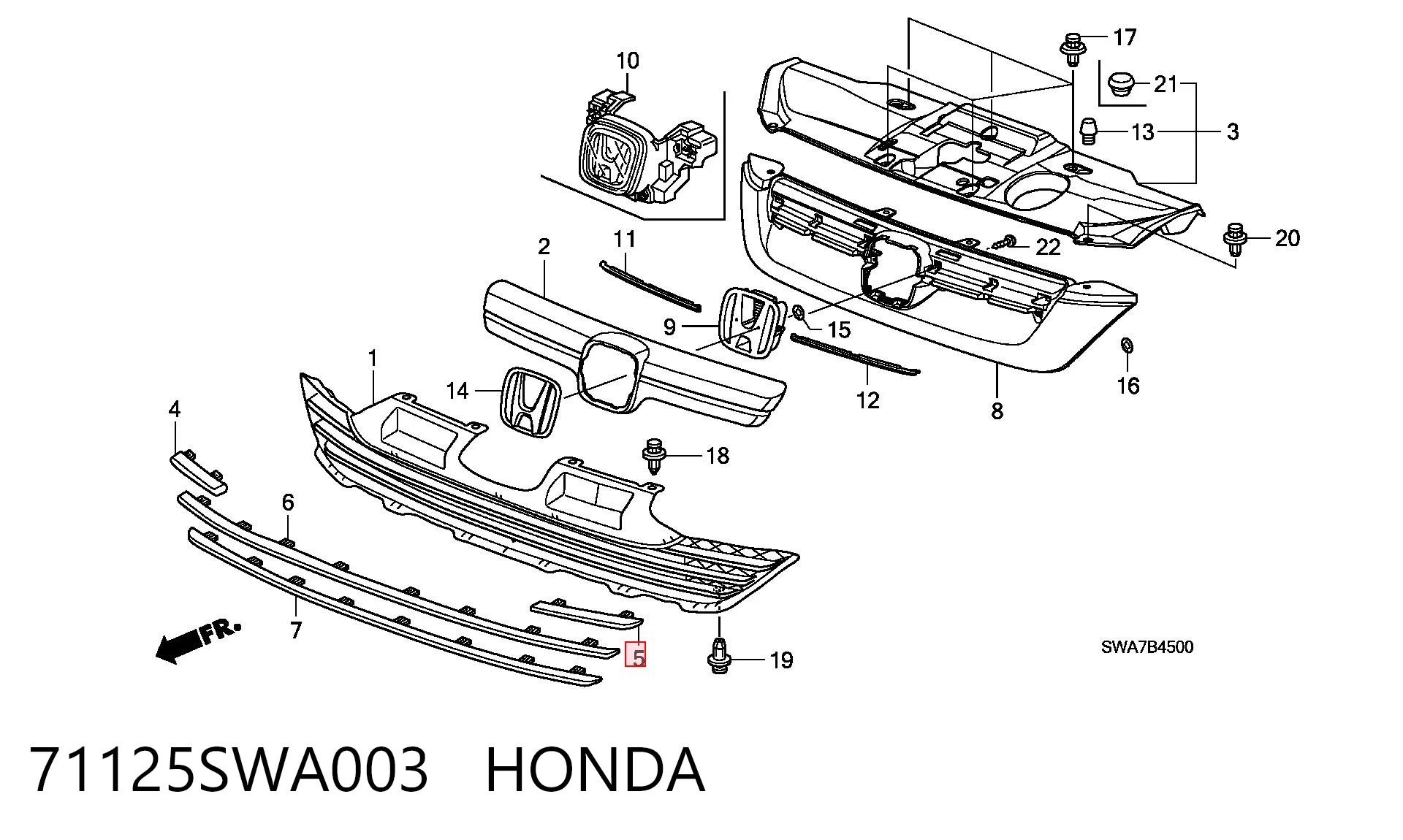 71125SWA003 Honda Молдинг решітки радіатора, лівий
