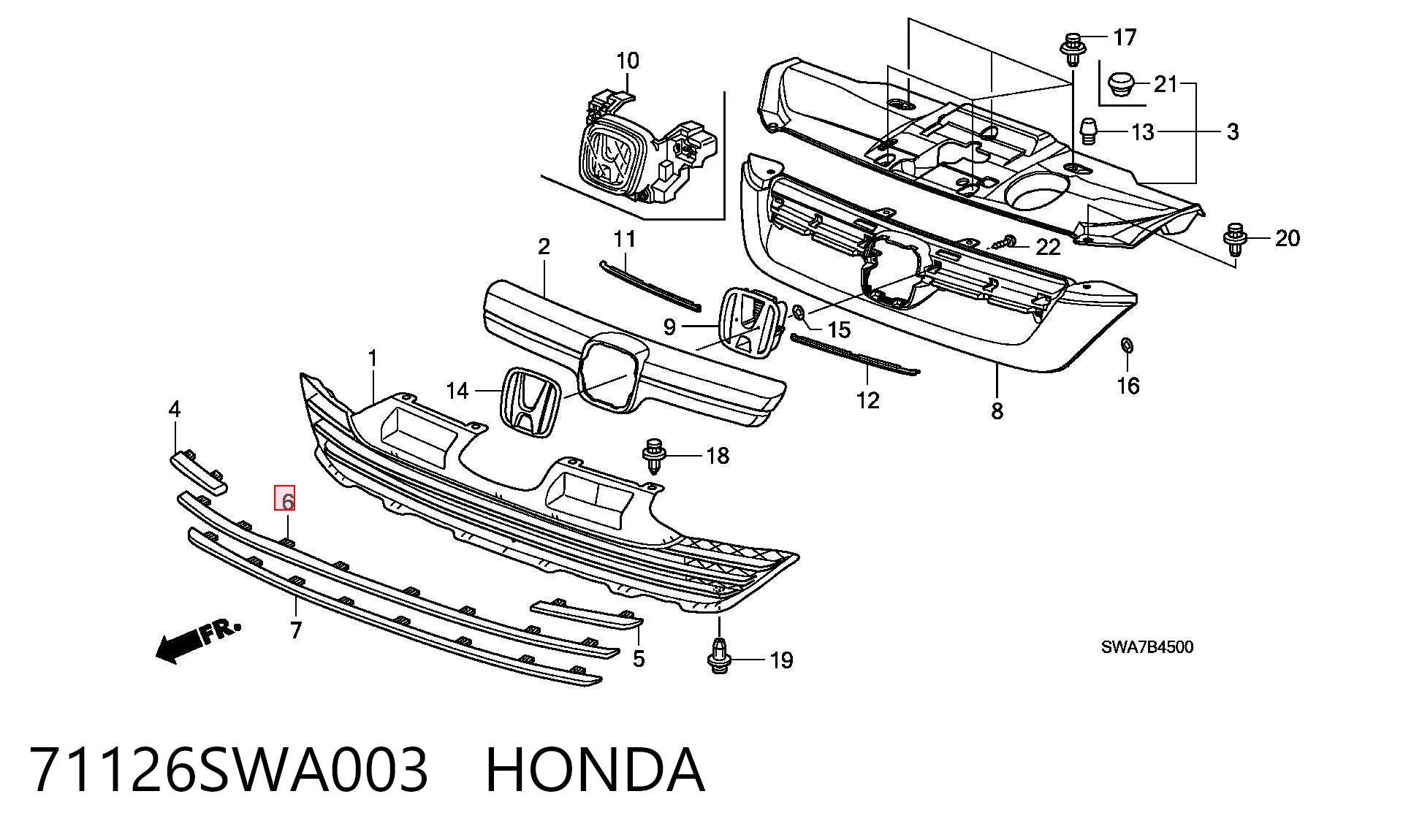 71126SWA003 Honda Молдинг решітки переднього бампера, верхній