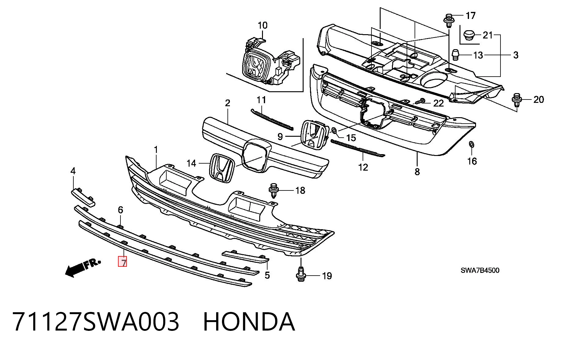 71127SWA003 Honda Молдинг решітки радіатора, нижній