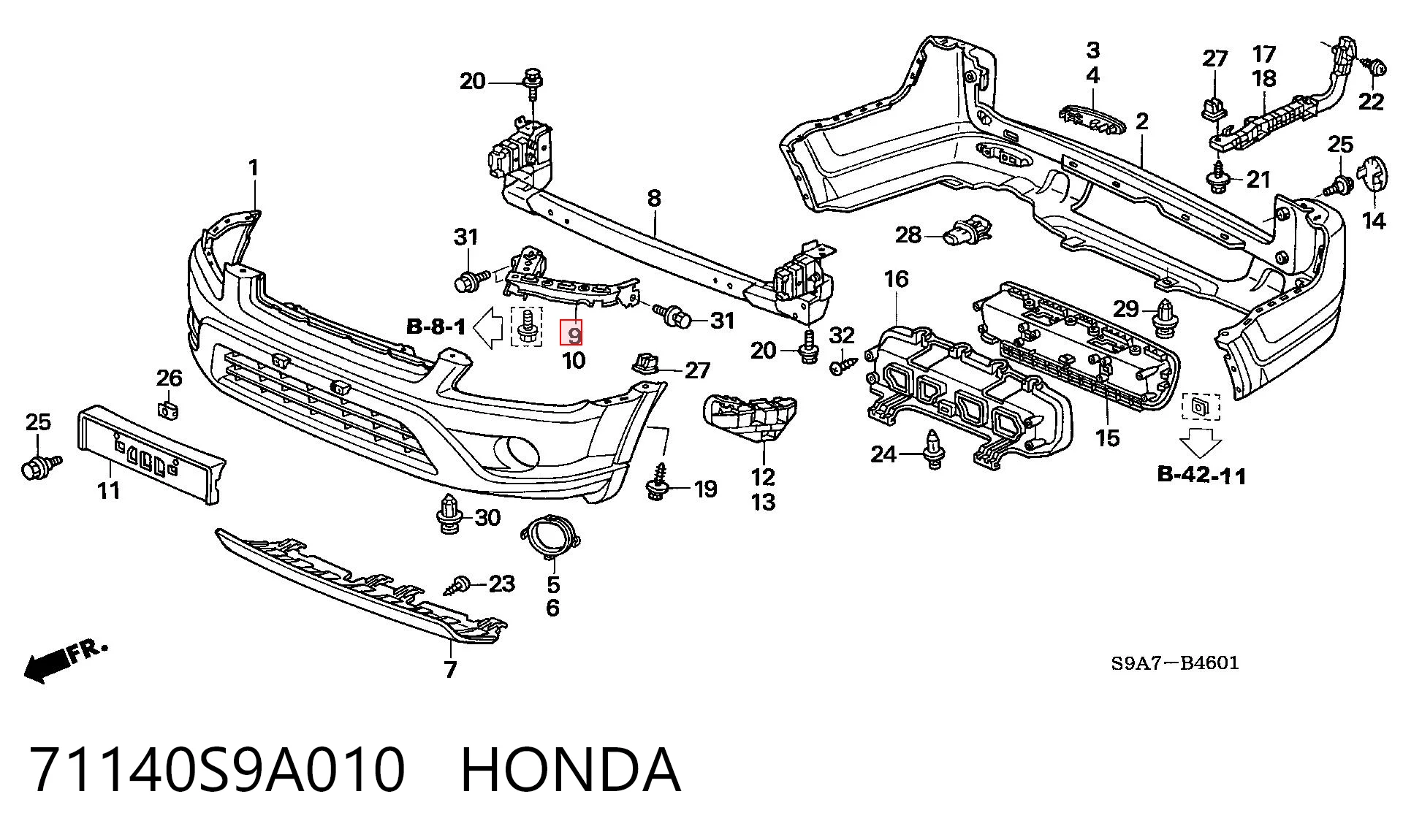 71140S9A010 Honda Праве кріплення переднього бампера