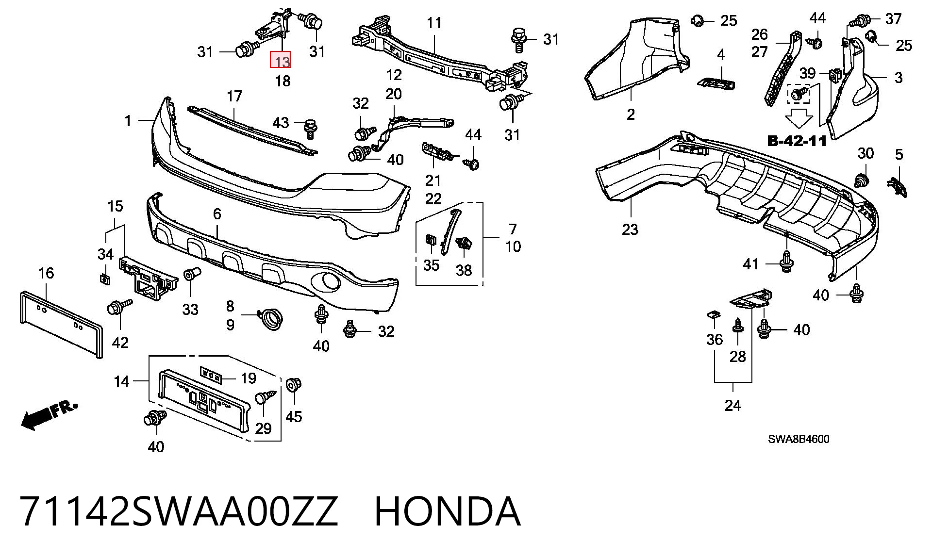 71142SWAA00ZZ Honda Кронштейн бампера переднього, зовнішній правий