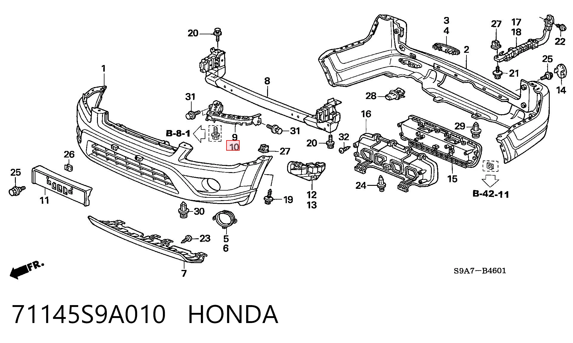 71145S9A010 Honda Лівий кронштейн переднього бампера