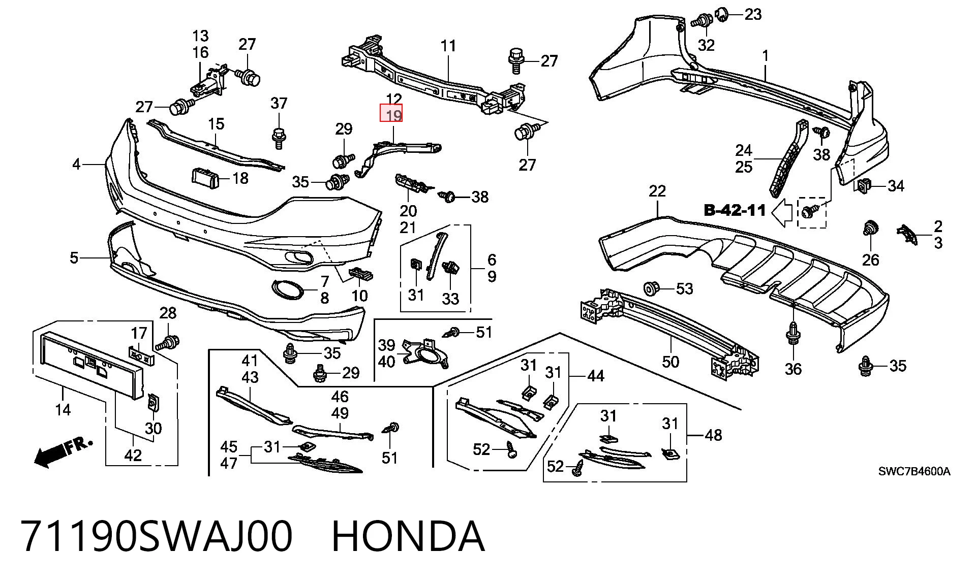 71190SWAJ00 Honda Лівий кронштейн переднього бампера