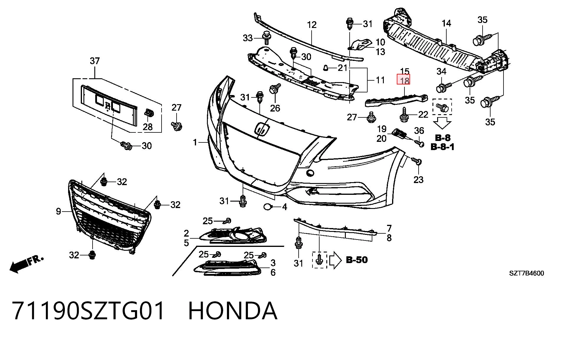 71190SZTG01 Honda Лівий кронштейн переднього бампера