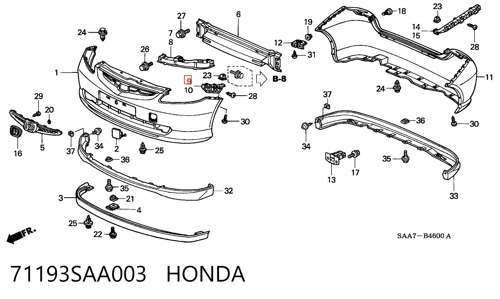 71193SAA003 Honda Кронштейн бампера переднього, зовнішній правий