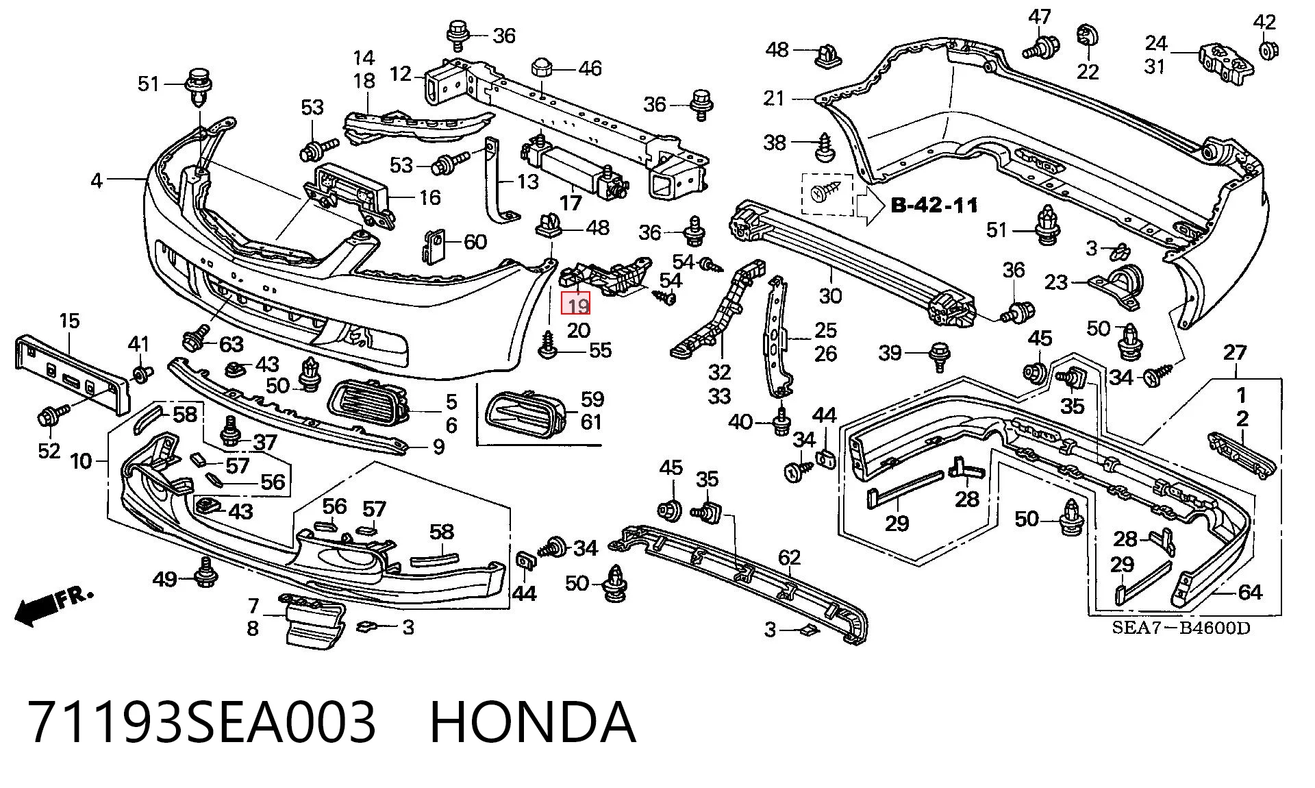 71193SEA003 Honda Кронштейн бампера переднього, зовнішній правий