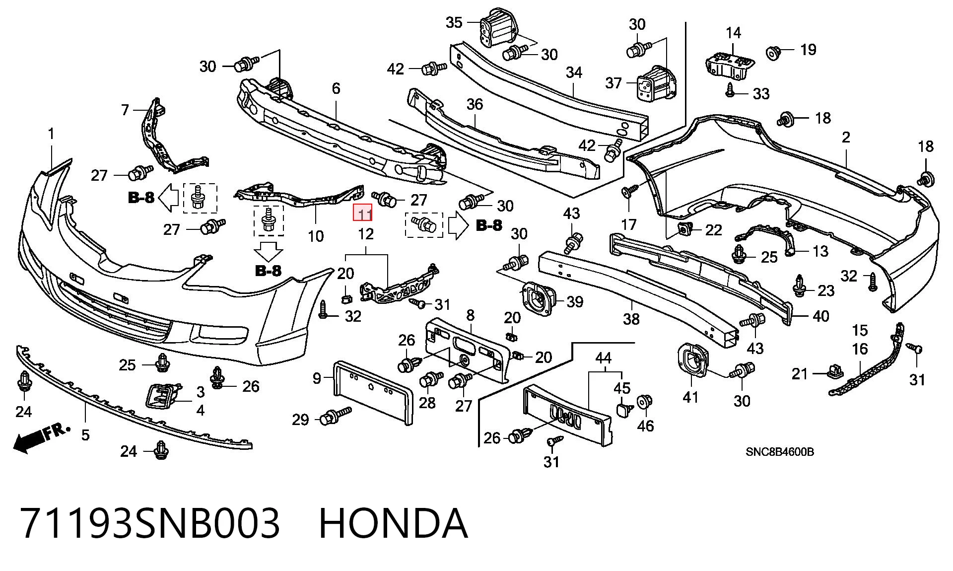 71193SNB003 Honda Кронштейн бампера переднього, правий