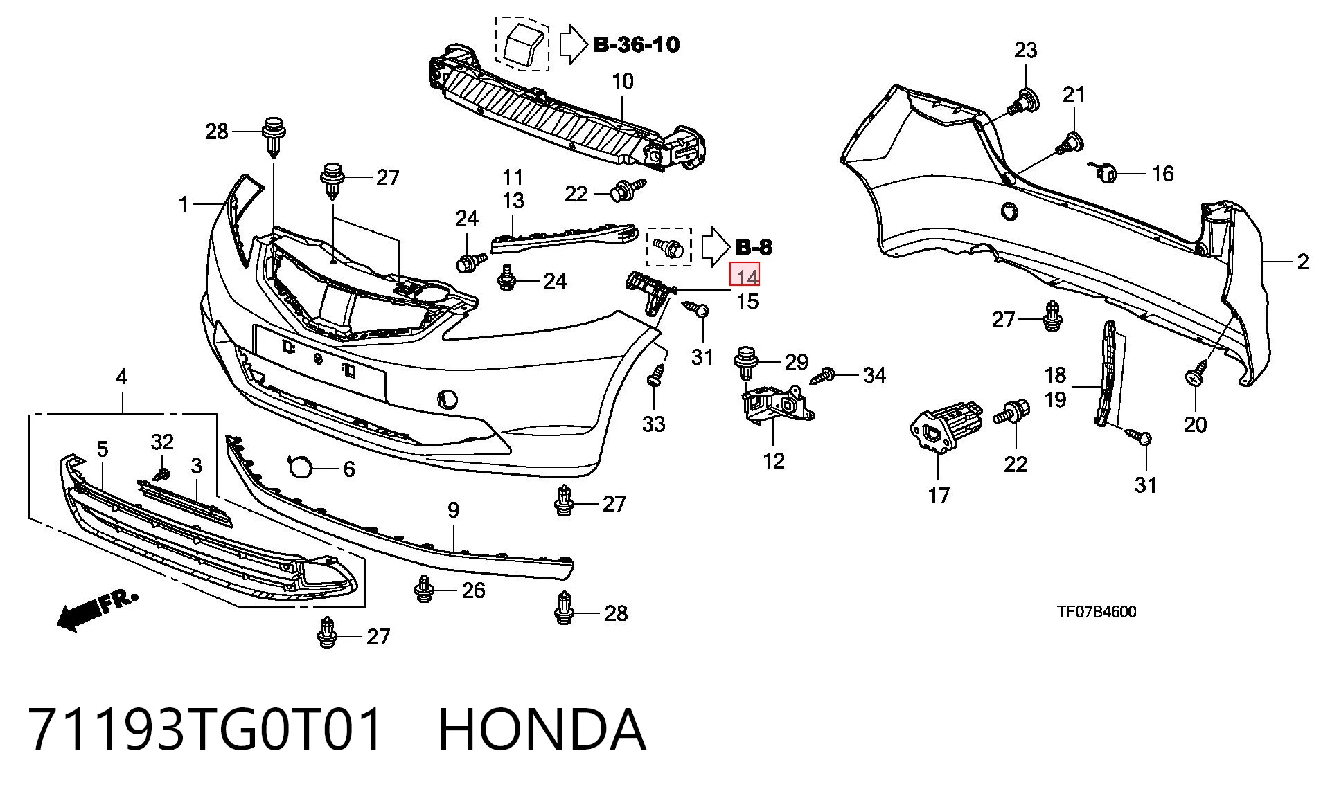71193TG0T01 Honda Кронштейн бампера переднього, правий