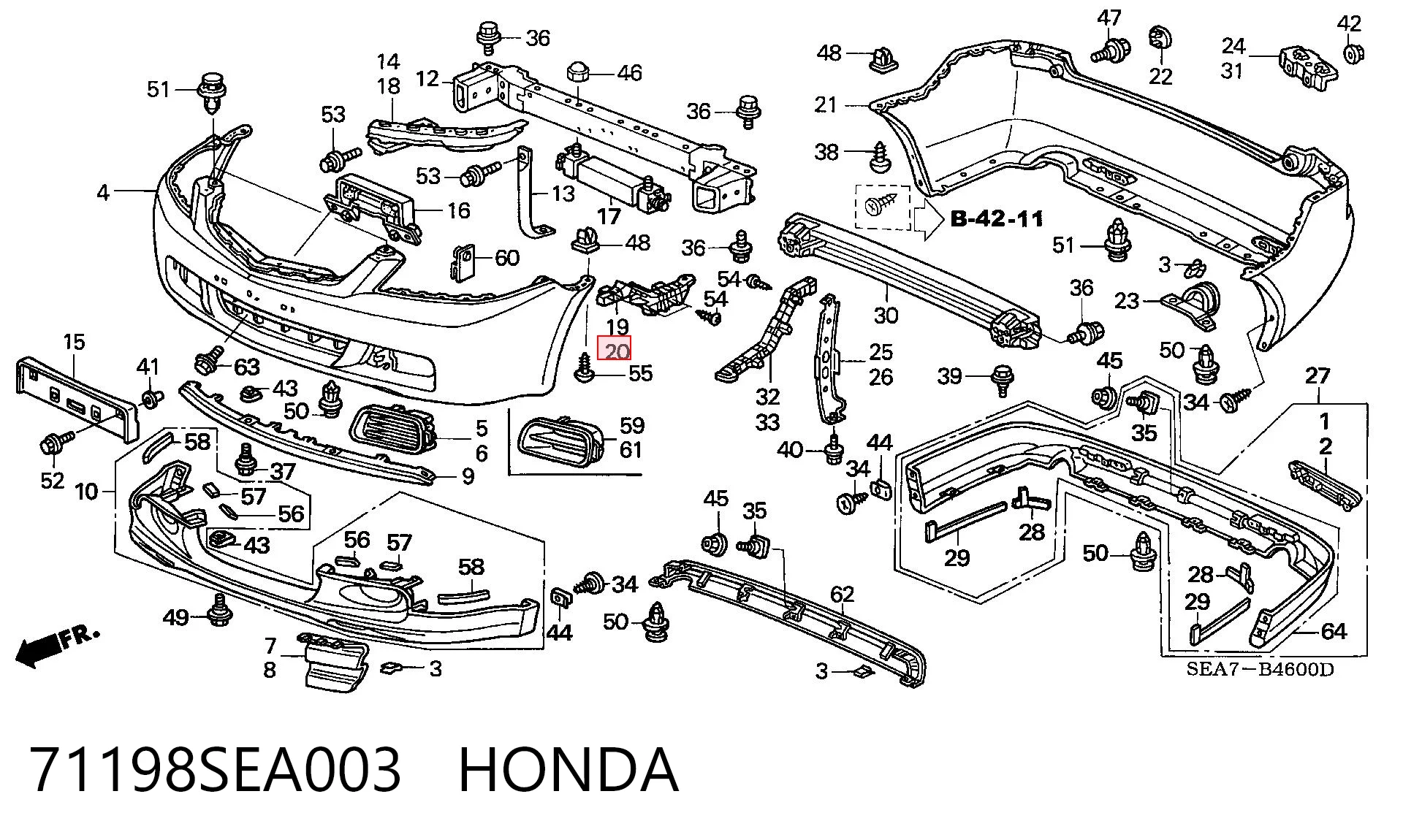 71198SEA003 Honda Кронштейн бампера переднього, зовнішній лівий