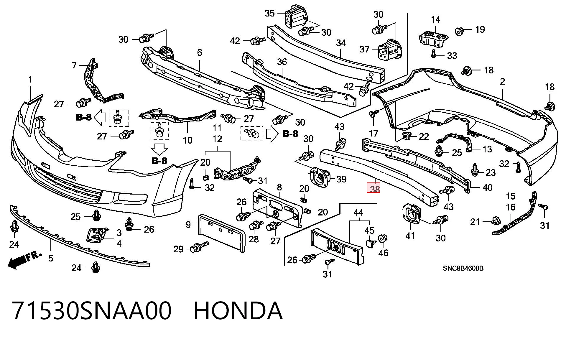 71530SNAA00 Honda Шина бампера заднього