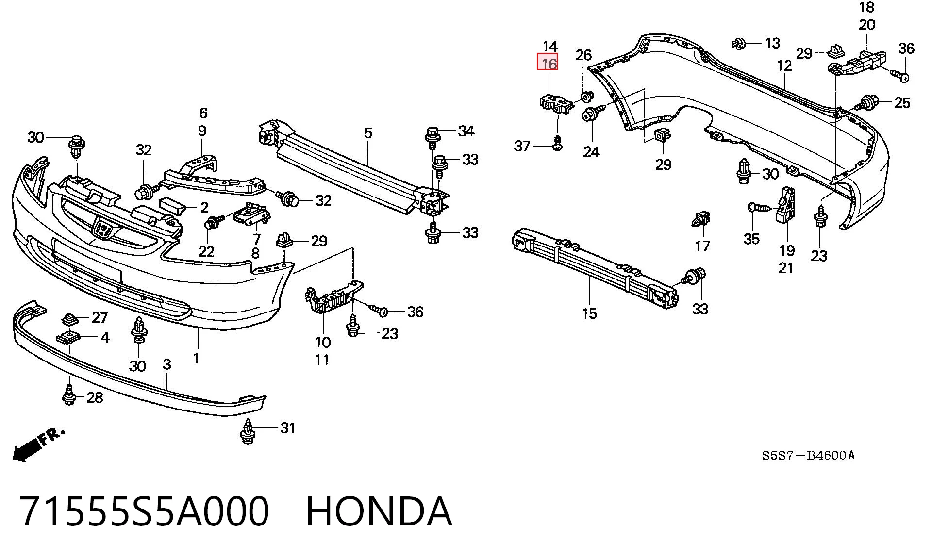 71555S5A000 Honda Кронштейн бампера заднього, лівий