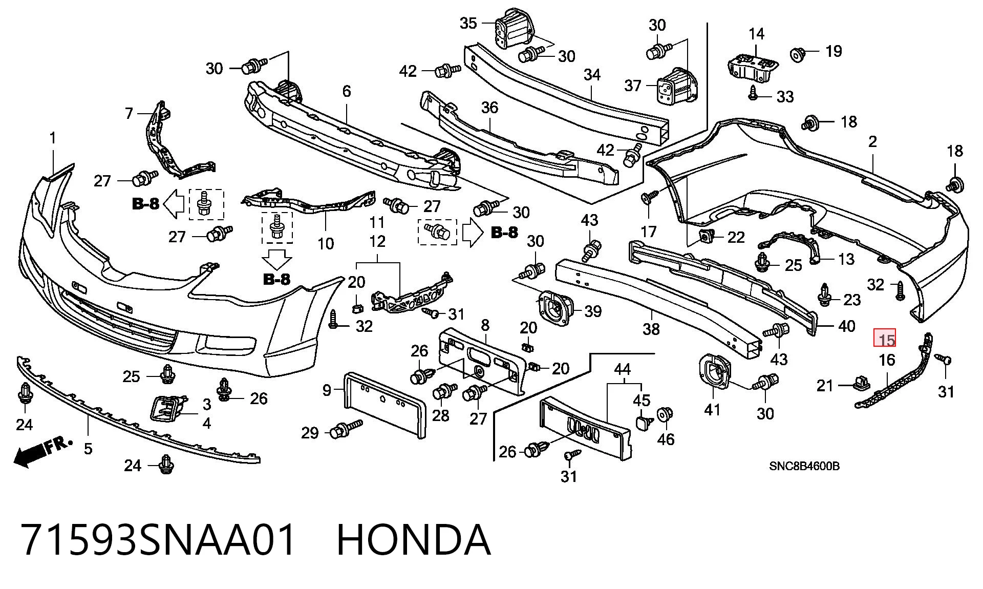 71593SNAA01 Honda Кронштейн бампера заднього, правий
