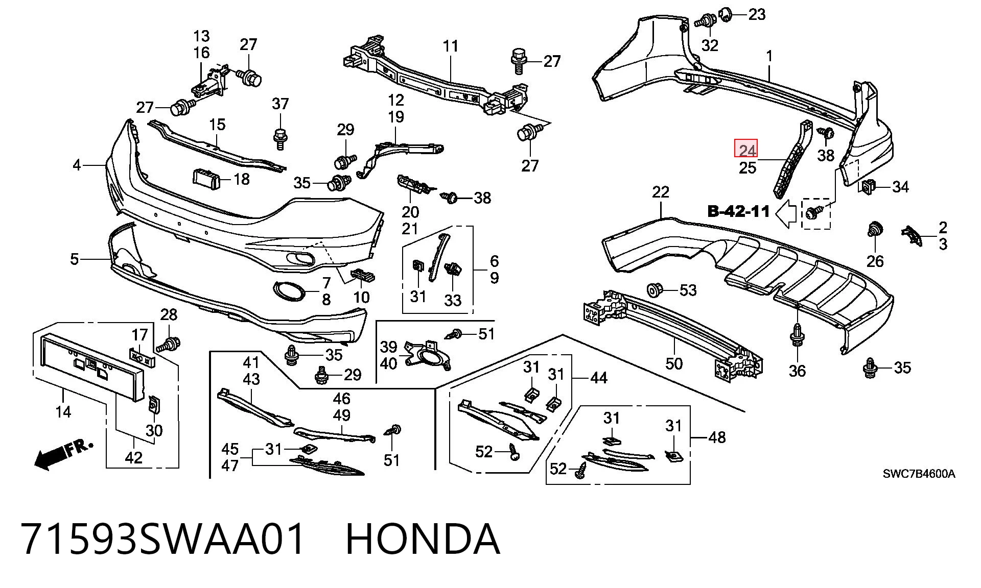 71593SWAA01 Honda Кронштейн бампера заднього, правий