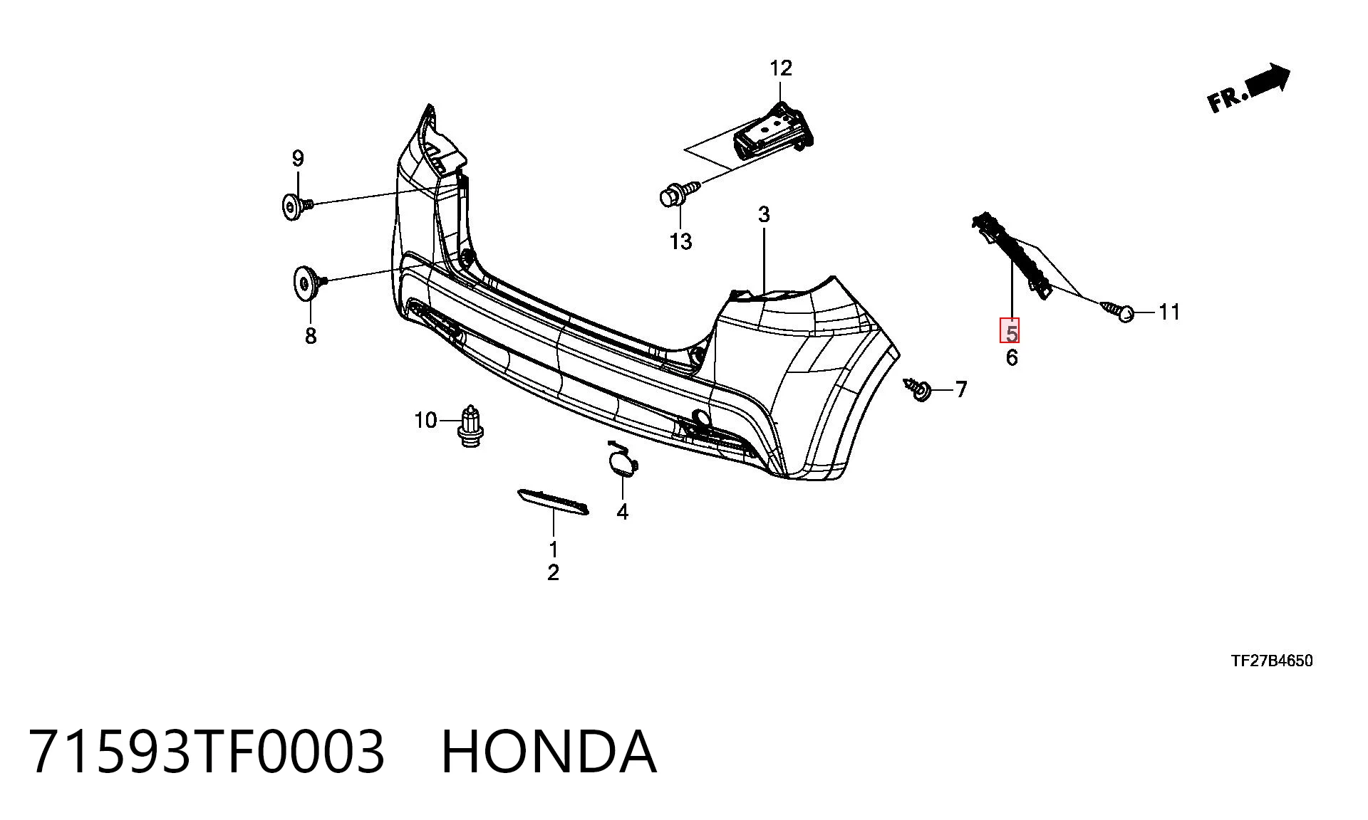 71593TF0003 Honda Напрямна заднього бампера, права