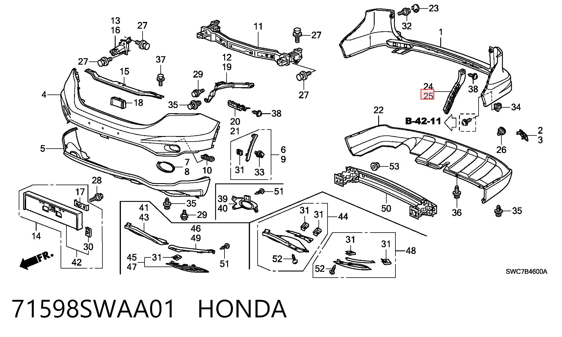 71598SWAA01 Honda Кріплення бамера ліве