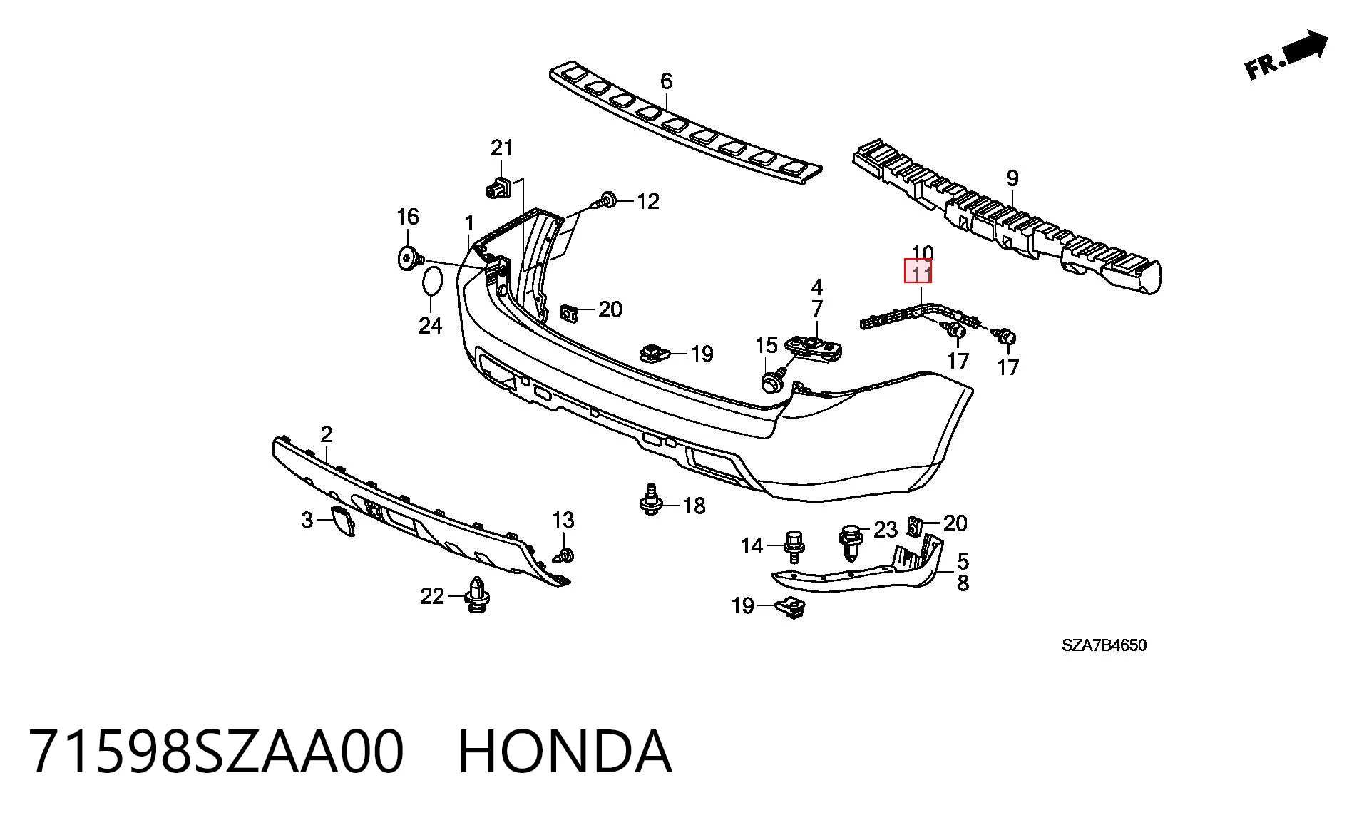 71598SZAA00 Honda Напрямна заднього бампера, ліва