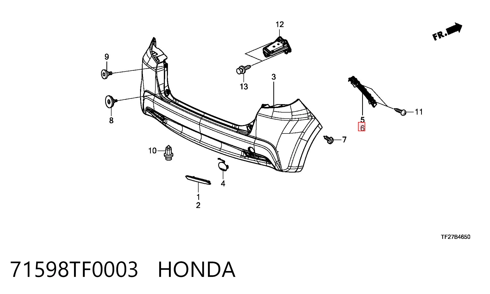 71598TF0003 Honda Напрямна заднього бампера, ліва
