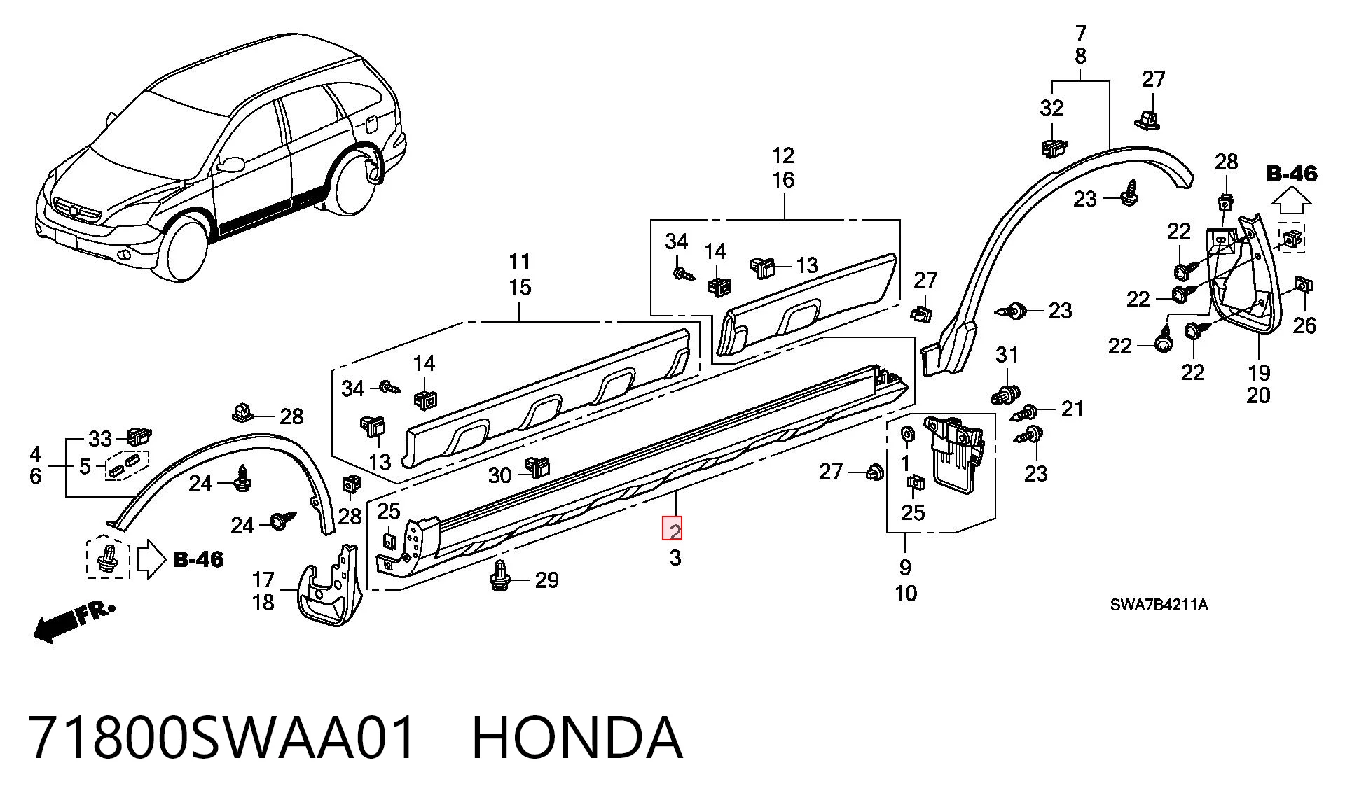 71800SWAA01 Honda Накладка зовнішня (молдинг) порога, правий