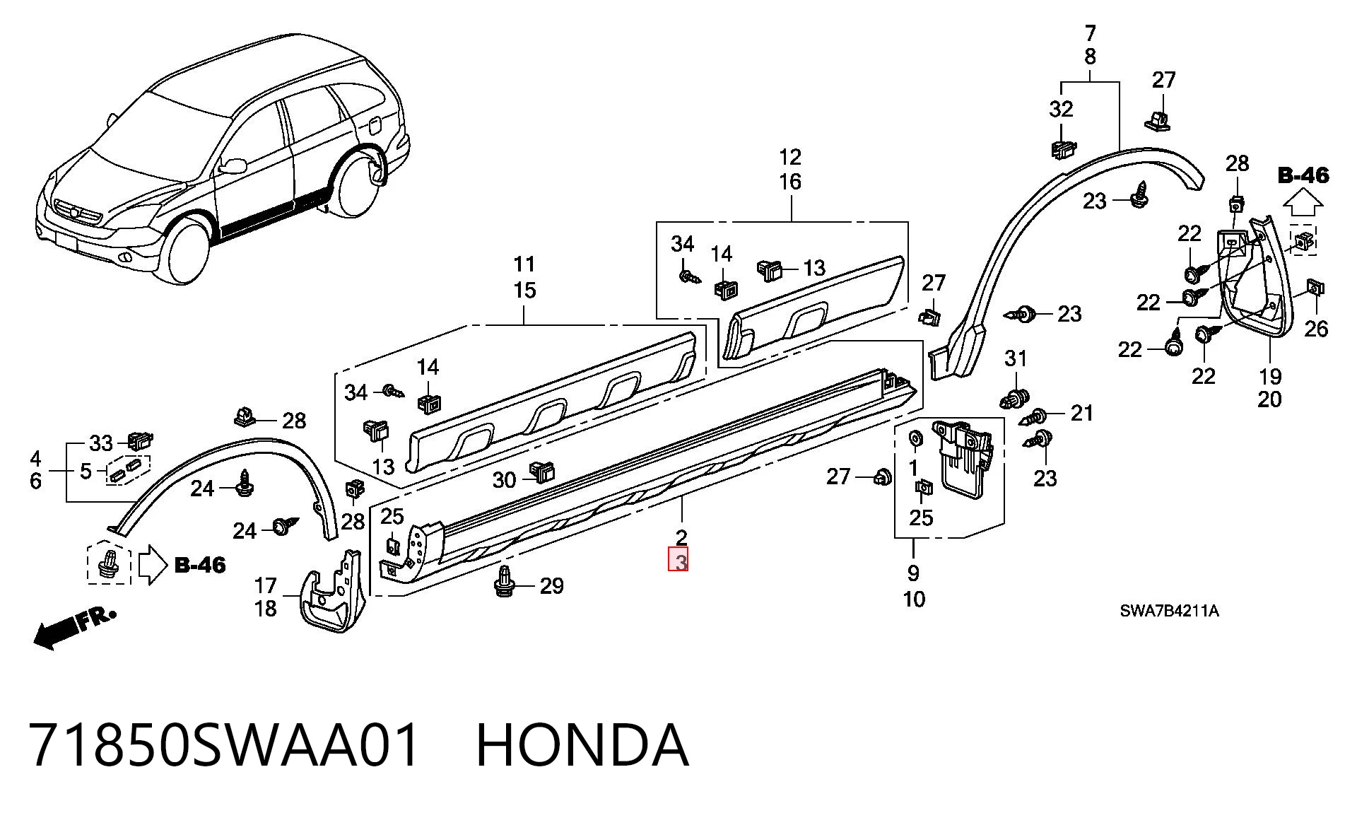 71850SWAA01 Honda Накладка зовнішня (молдинг) порога, лівий