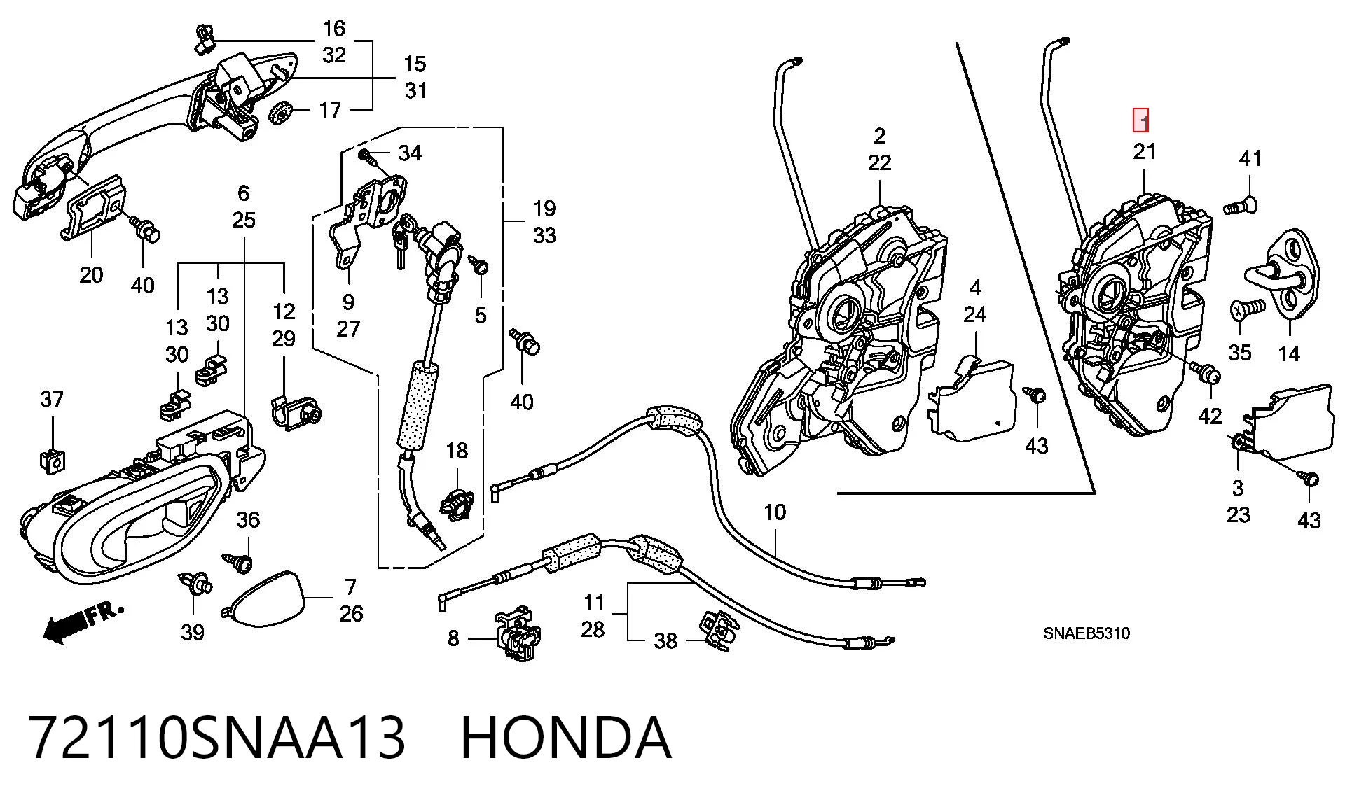 72110SNAA13 Honda Замок двері правої передньої